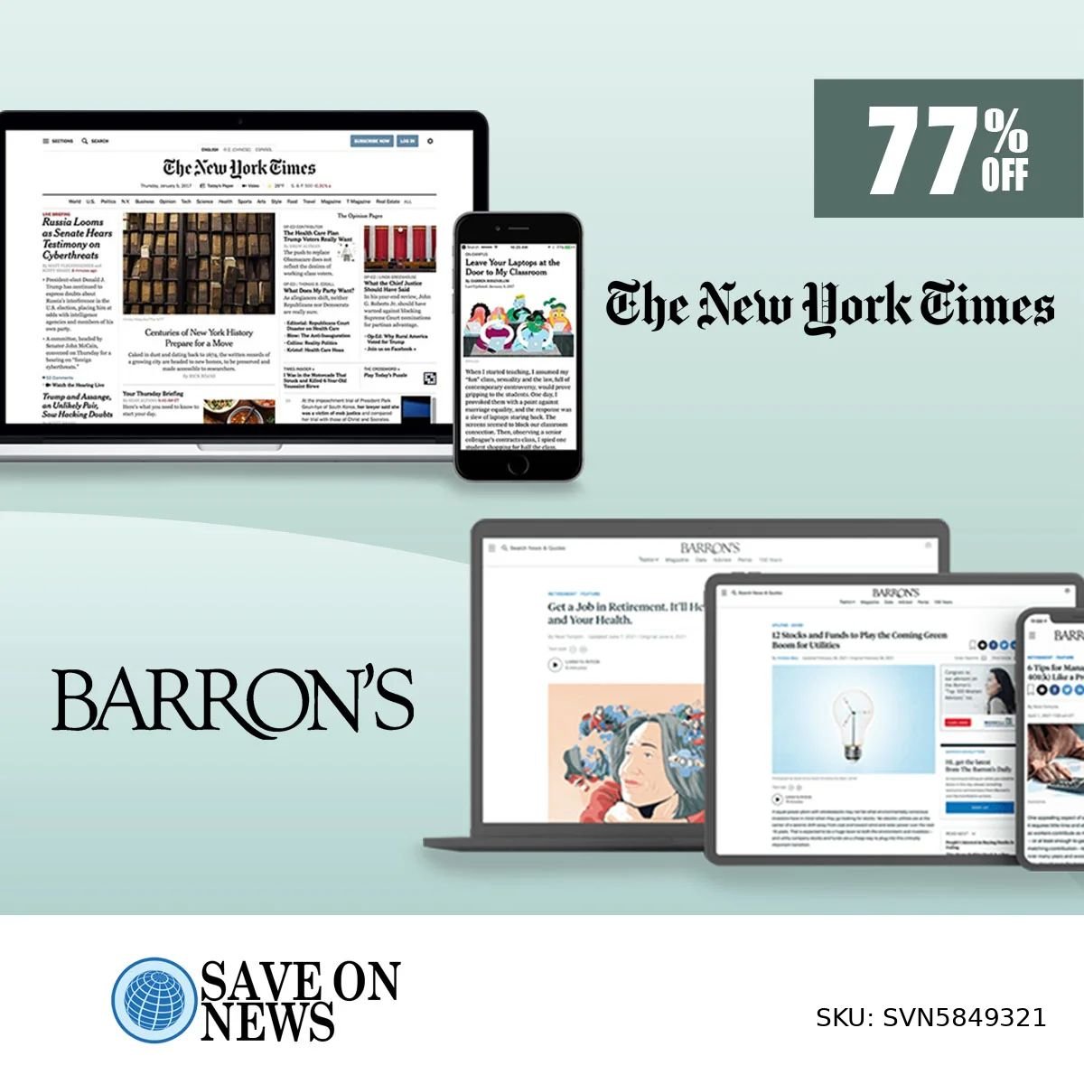 Barron’s Newspaper and NY Times Subscription 2 Year SKU SVN5849321